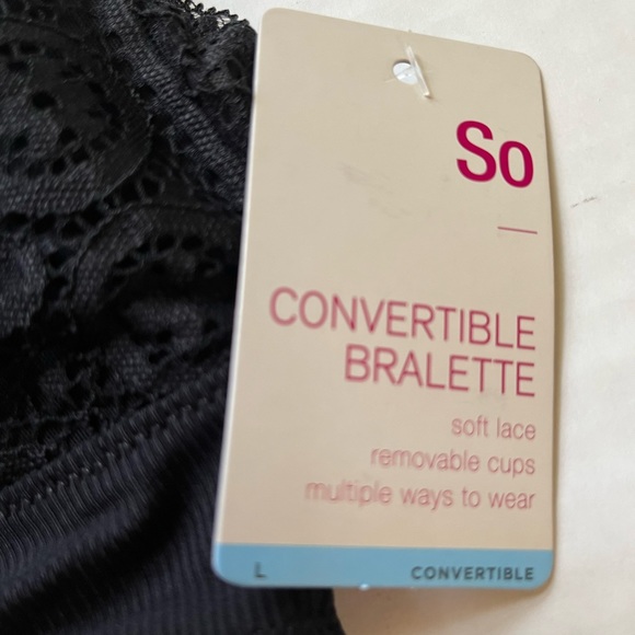 So Intimates Convertible Bralette Bra Black Lace Sz Large Wireless NEW SO10551 - Picture 2 of 9